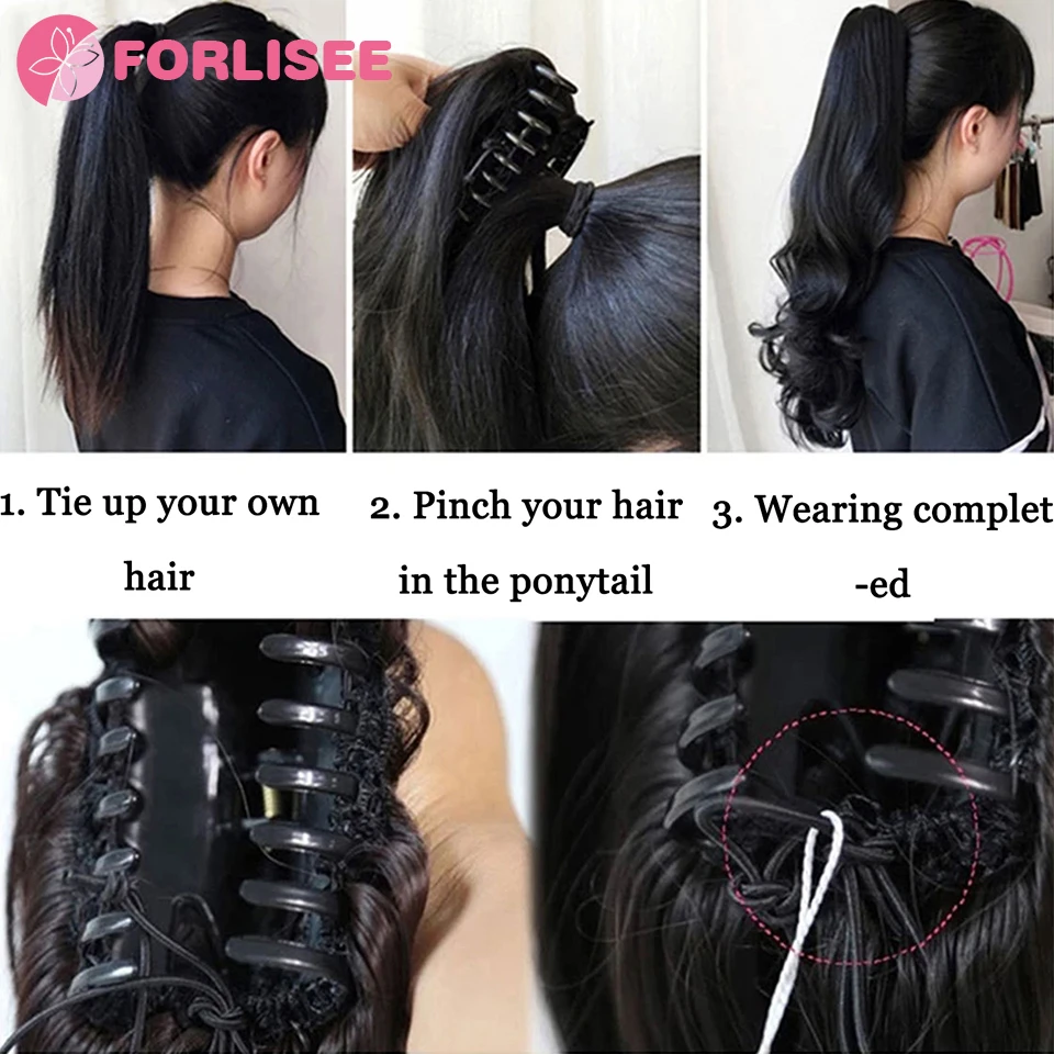 FORLISEE Synthetic Long Wavy Claw Clip On Ponytail Hair Extension Blonde Ponytail Extension For Women Pony Tail Hair Hairpiece
