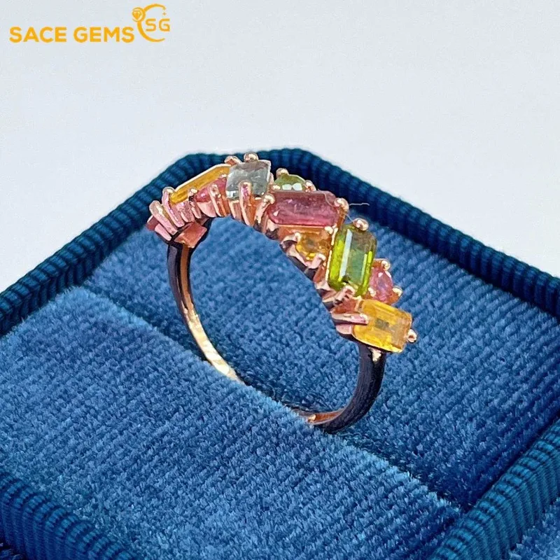 

SACE GEMS New 925 Sterling Silver 3*5MM Natural Tourmaline Gemstone Rings for Women Engagement Cocktail Party Fine Jewelry Gift