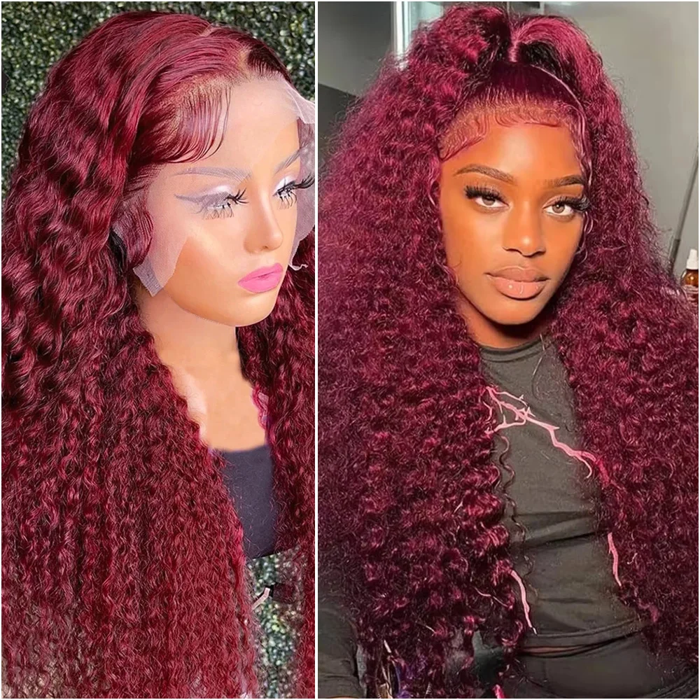 

Парик из натуральных волос 99J Burgundy, 13x6 HD Lace Frontal, 40 дюймов, красный, бразильские глубокие волны, кудрявый, 13x4 Lace Front, 200% плотность