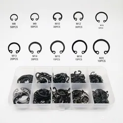 250pcs C Type Internal Circlip Hole Clip Snap Ring Mix M8 M9 M10 M12 M13M14M15M16M18M20 Kit Set Black 65mn Steel Shaft Retaining