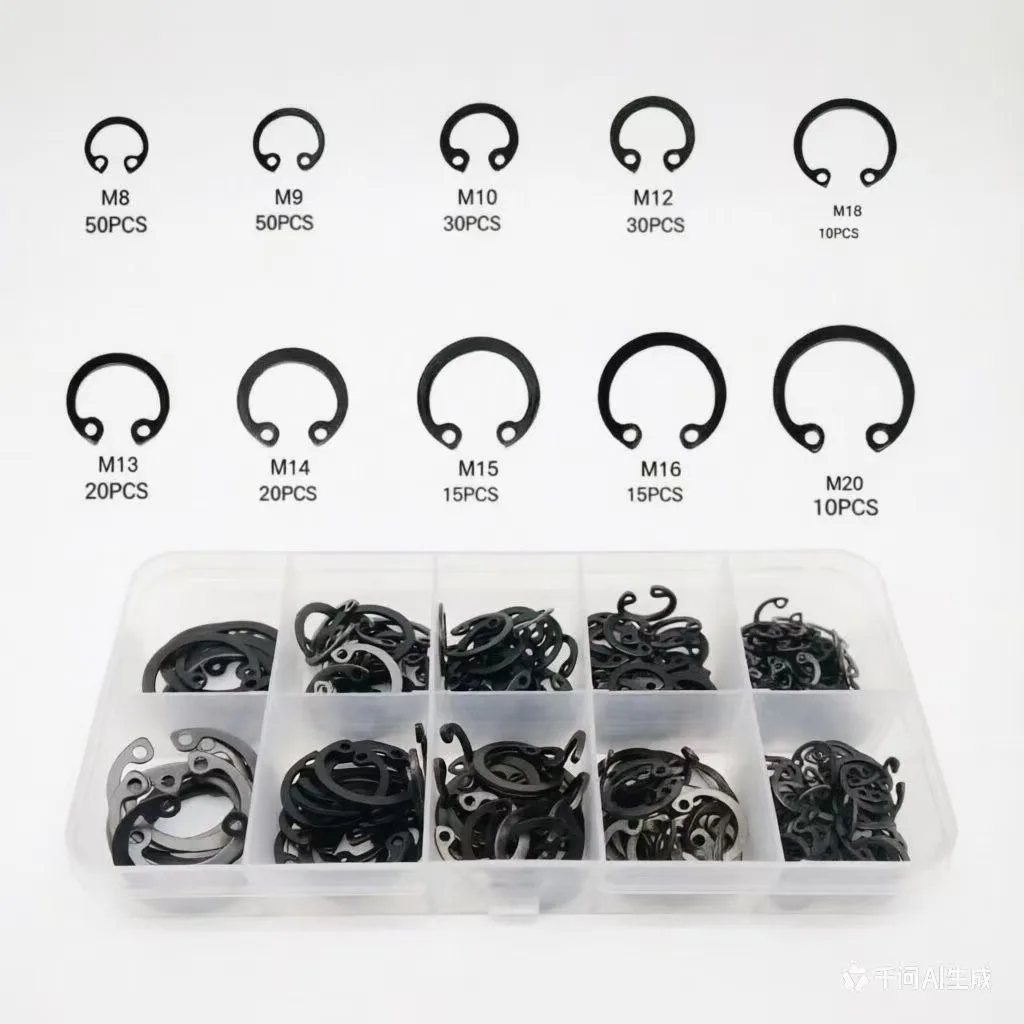 250pcs C Type Internal Circlip Snap Ring Kit Set M8-M20 Black 65mn Steel Shaft Retaining Hole Clip Mix Sizes for Mechanical Part