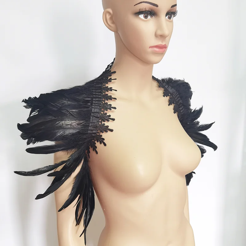 

Черный кружевной топ с перьями, сексуальный, дерзкий, с бретельками, женский, модный, для сценических выступлений, топ-бюстье