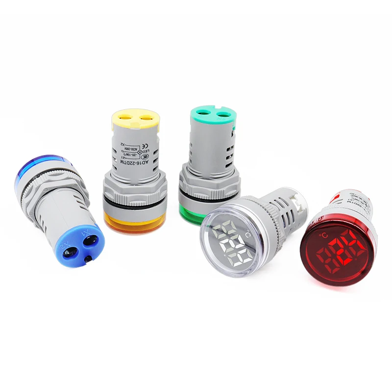 1PC Mini LED Indicator 22mm Round Digital Display Thermometer Meter-20℃~199℃Voltage AC50-380V Temperature Sensing Probe Wire