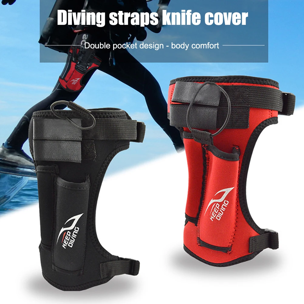 Scuba Diving Knife Cover 3.5MM Neoprene Diving Knife Leg Wrappings Holder Strap-on Adjustable Double Pocket Tech Dive Equipment