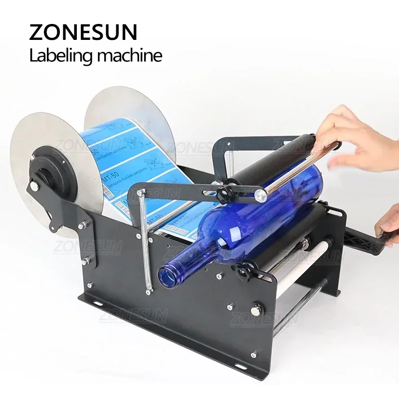 Imagem -06 - Zonesun Máquina de Etiquetar para Garrafas Redondas para Água Mineral Manual Garrafa Redonda com Manga Alta para Etiqueta e Máquina de Embalagem