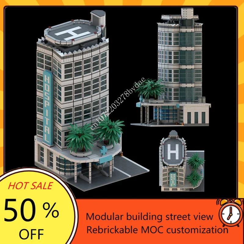 

2568PCS South Beach Hospital Modular MOC Creative street view Model Building Blocks Architecture Education Assembly Toys Gift