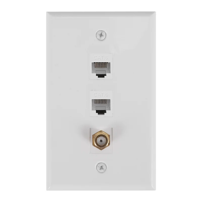 AED6-Ethernet Coax Wall Plate,2 Port Cat6 RJ45 Keystone And 1 Port F Type Connector Coax Keystone Female To Female Wall Plate