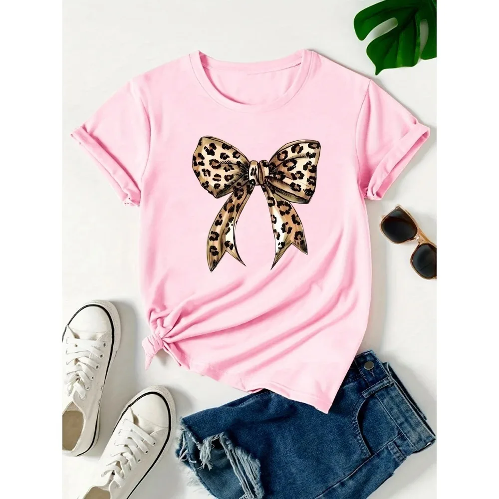 Sommer Neu 90er-Jahre Leopardenmuster Schleife Kurzarm Print Kleidung Damen T-Shirt Harajuku Grafik Kleidung Damen Casual Top Tee – Detail 6
