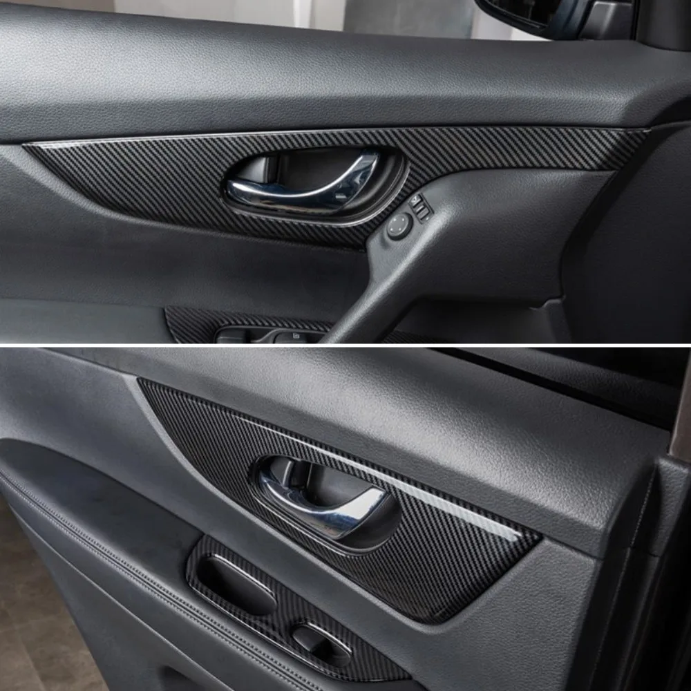 For Nissan Qashqai j11 2014-2019 2020 ABS Carbon fiber Inner Door Handle Bowl frame Cover Trim Styling Accessories