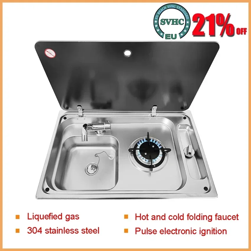 

RV Gas Stove Multifunctional Folding With Sink Kitchen Gas Stove Sink Two in One Caravan Hidden Single-Head Stove For Outdoors