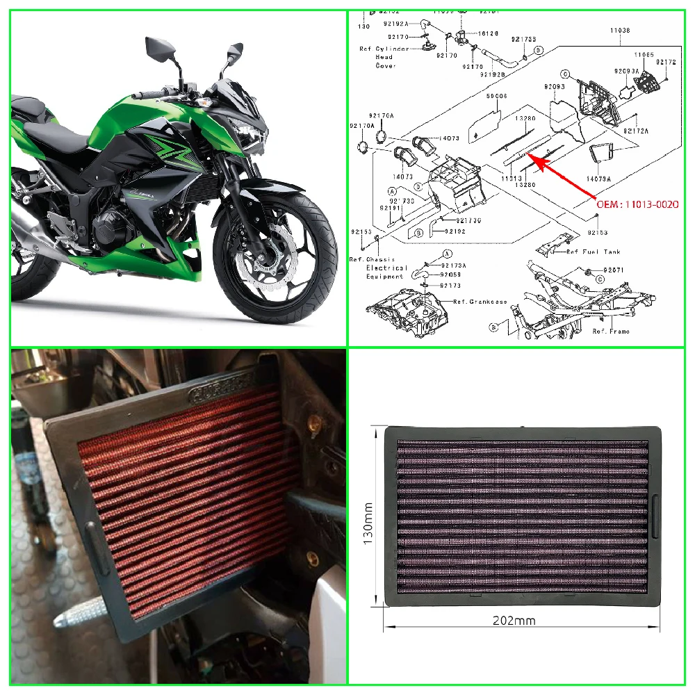 

Fit for Kawasaki Z300 ABS Ninja 300R EX300 KRT Edition 2013-2017 Motorcycle Air Filter Intake Cleaner Element Replacement Parts