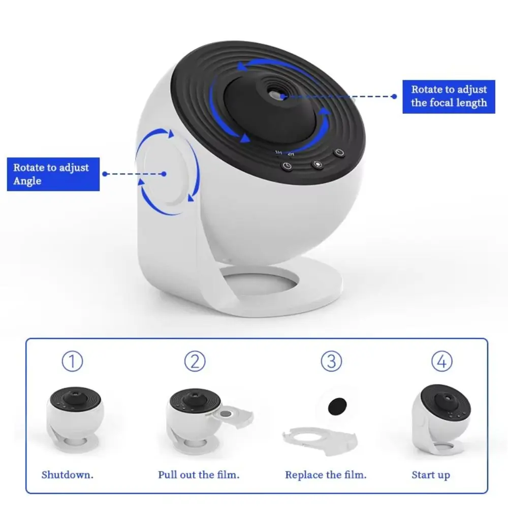 360 Degree Rotate Galaxy Projector LED Lamp Starry Sky Projection Star Projector 12 in 1 Cosmic Scenery Planetarium Lamp Bedroom