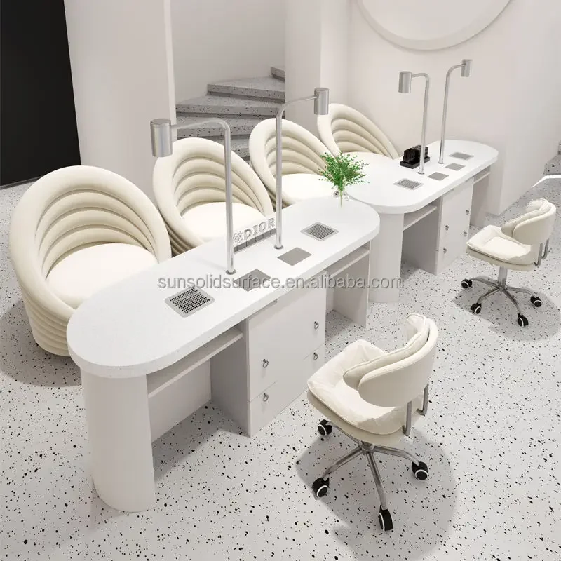 Cream Style Nails Table Salon Manicure Furniture High quality Nail Desk Table Built-in High Power Nail Art Table