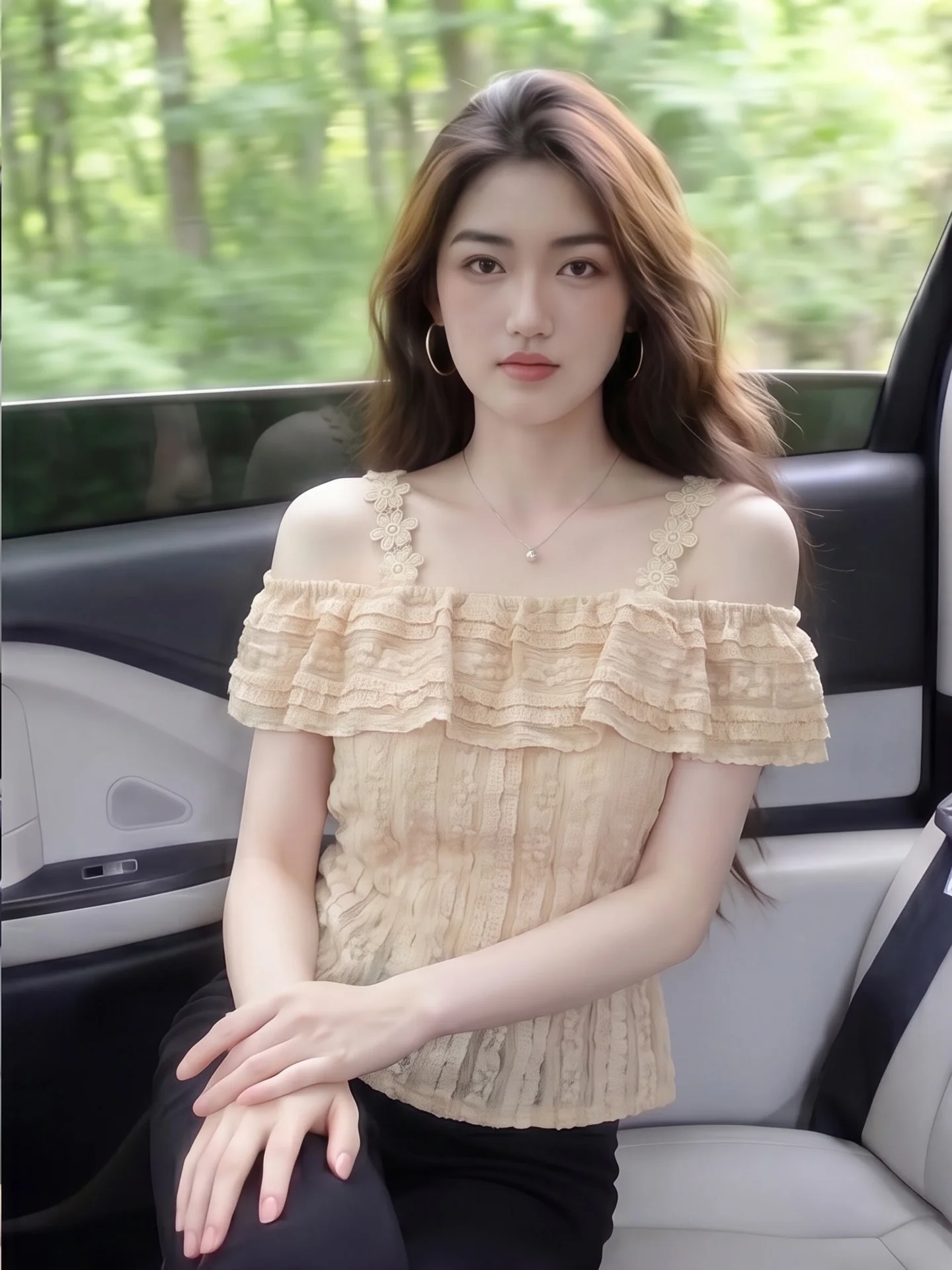Sweet Lace Flower Trim Bell Sleeveless Top Women Summer Loose Slimming Shoulder Bared Chiffon Vest Commute Style Citywalk