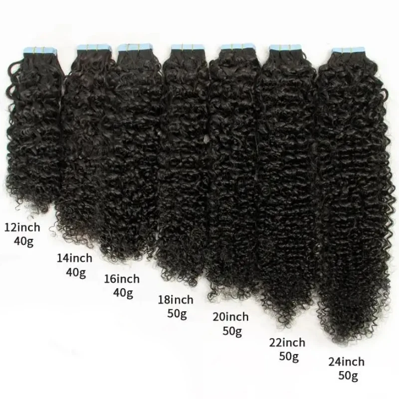 Nastro per capelli MRS nelle estensioni dei capelli umani ricci profondi 20 pezzi per aggiungere il Volume dei capelli cuticola Remy con colla a nastro gratuita