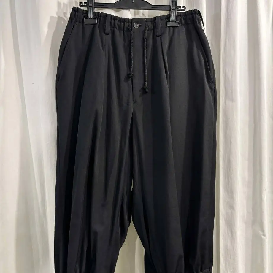 

TOP-YAMAMOTO ® Black Ankle-Strap Casual Pants Men's Drawstring Cotton Pants Loose Fit