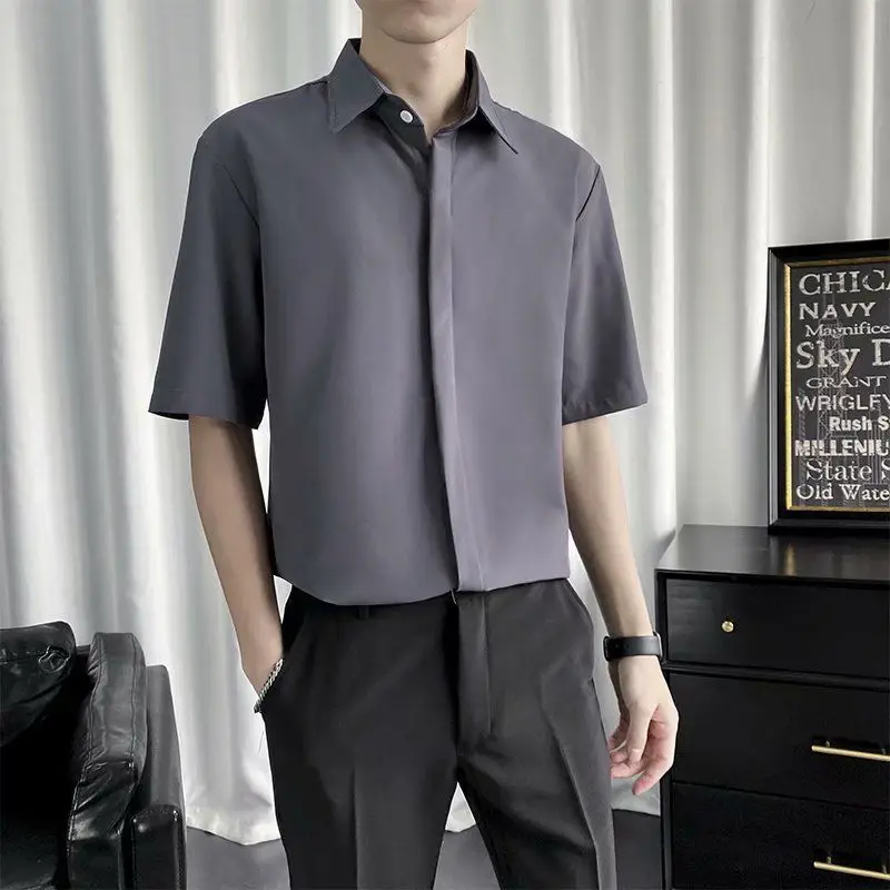 2025 Summer New Men's Short-sleeved Business Shirt Professional Iron-free Formal Wear High-end Ice Silk
