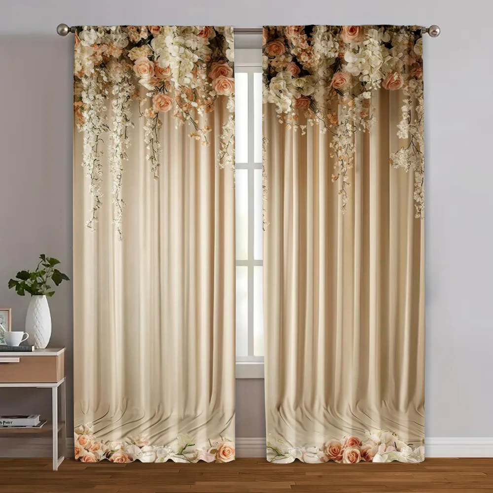 

2pcs, Pattern Curtains 2D print Wedding Season Decoration Machine Washable (without rod) Decorations Outdoor Ldeal for Living