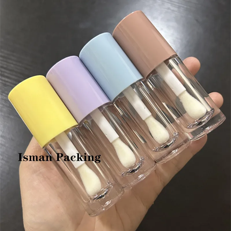 

50Pcs transparent lip gloss container makeup colorful lipgloss bottle cosmetic packaging wand tubes with big brush 6ml