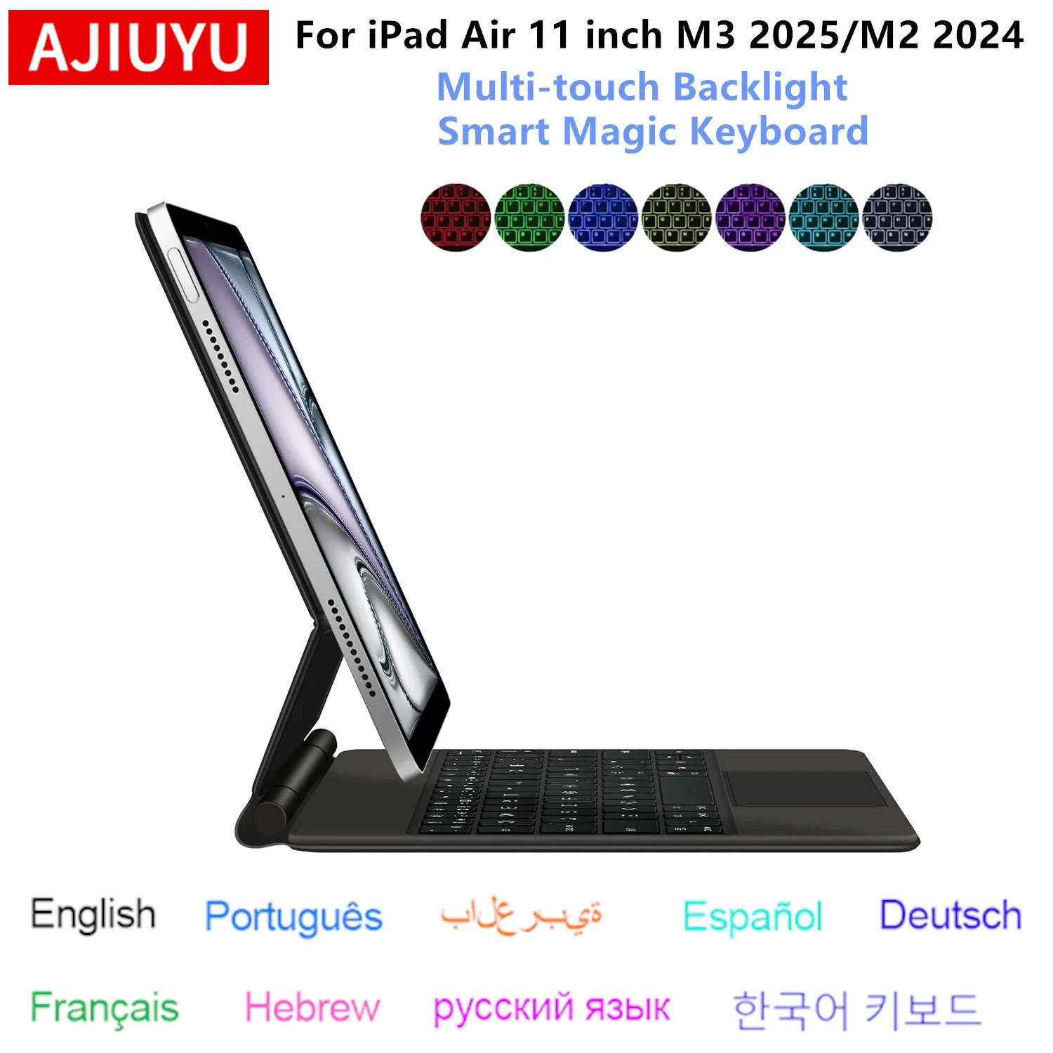 

Magic Keyboard for iPad Air 11 inch M3 2025 M2 Pro 11 Tablet Smart Case Portuguese Spanish Hebrew Arabic Russian keyboard cover
