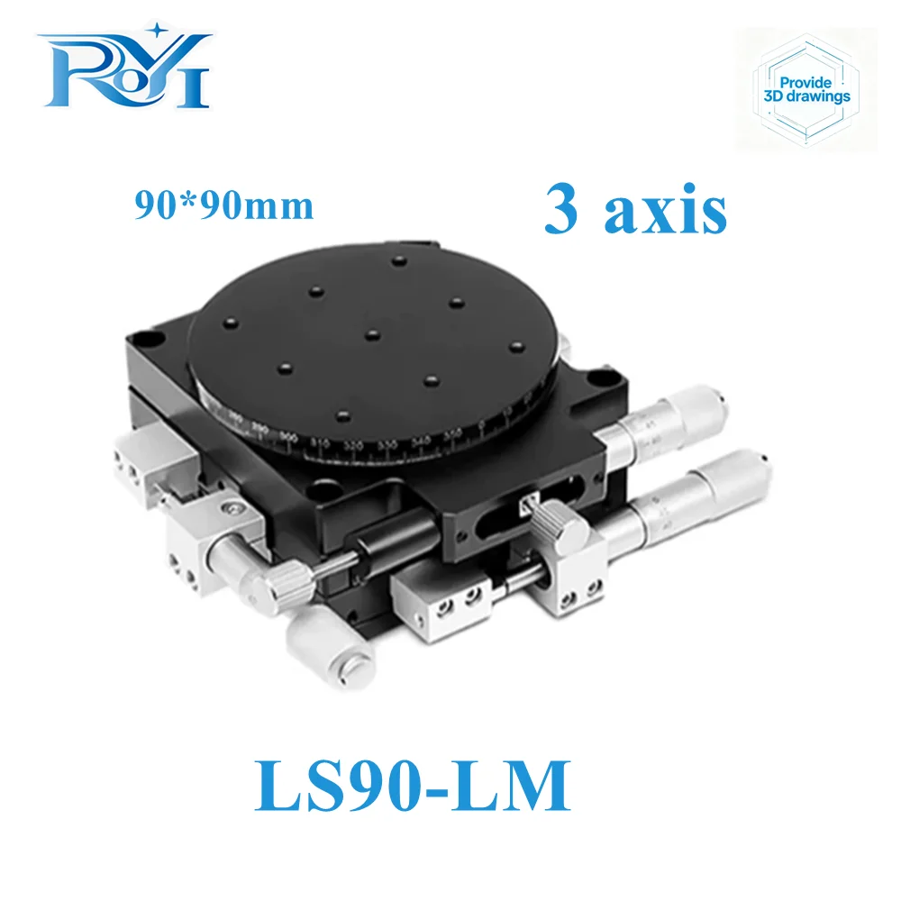 XYR Axis LS90-LM 90mm High Precision Micrometer Stage Three Axis Manual Translation Rotary Table Cross Rail Guide Sliding Table