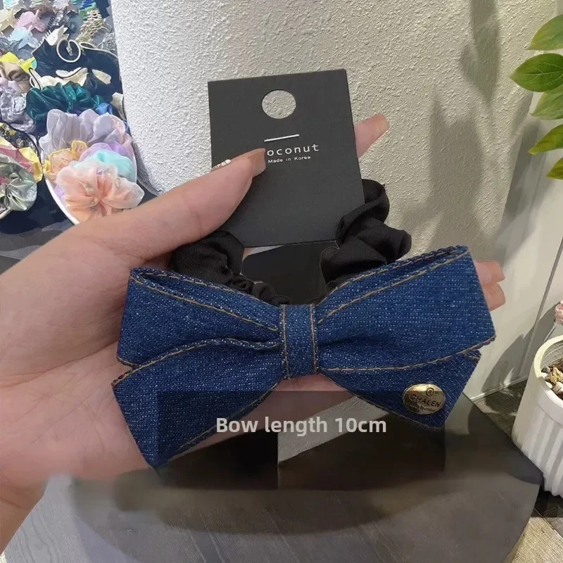 Korean fashionable denim bow grab clip, new high-end hairpin, large shark clip headdress on the back of the head