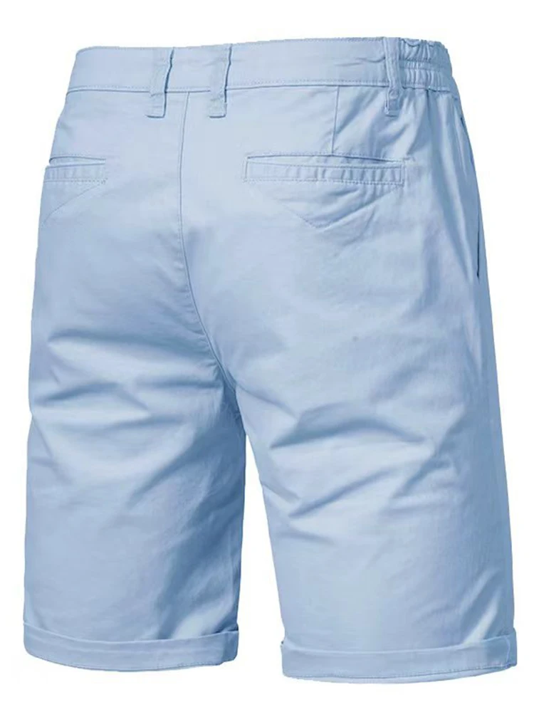 กางเกงขาสั้นผู้ชายทรงตรง สไตล์เรียบง่าย สีพื้น ผ้าเนื้อยืด ใส่สบาย เหมาะสำหรับใส่ในชีวิตประจำวัน ฤดูใบไม้ผลิ ฤดูร้อน