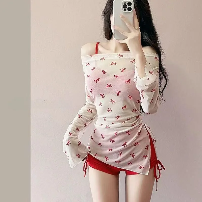 

Women's Bikini Swimsuit Three-piece Set Small Chest Sexy Pure Desire High-grade Feeling Hot-Pot Nylon Spandex Hanging Neck
