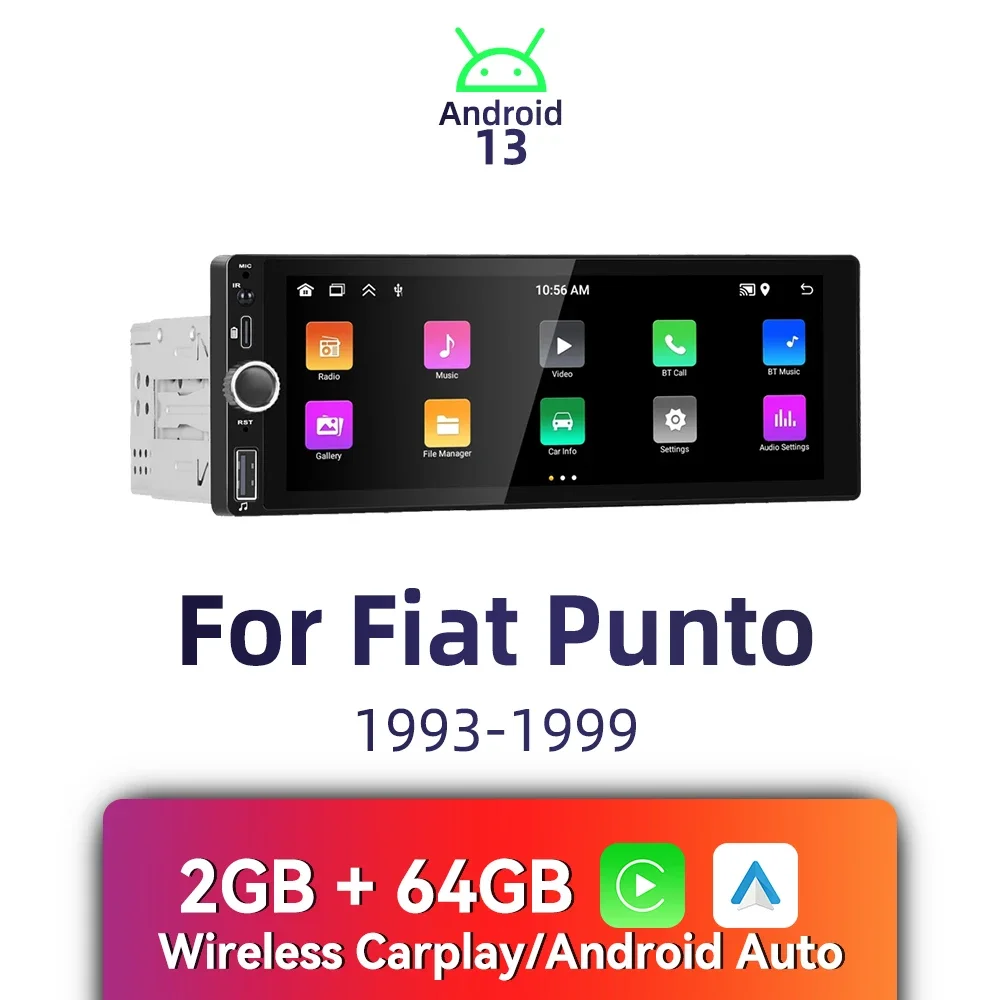 

Carplay Android Auto 1-диночное радио Android автомобильное мультимедиа для Fiat Punto 1993-1999 6,86 "экран стерео головное устройство навигация GPS BT