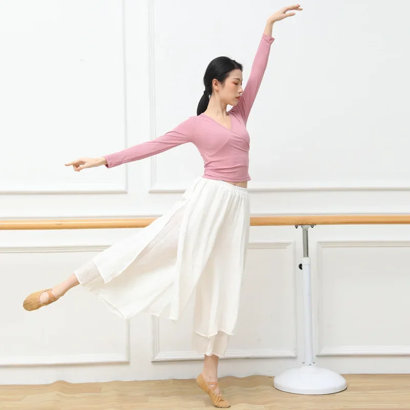 Chiński taniec ludowy Klasyczne spodnie do tańca Kobiety Luźne spodnie z szerokimi nogawkami 2 warstwy Fairy Body Rhyme Dancewear Side Split Plus Size