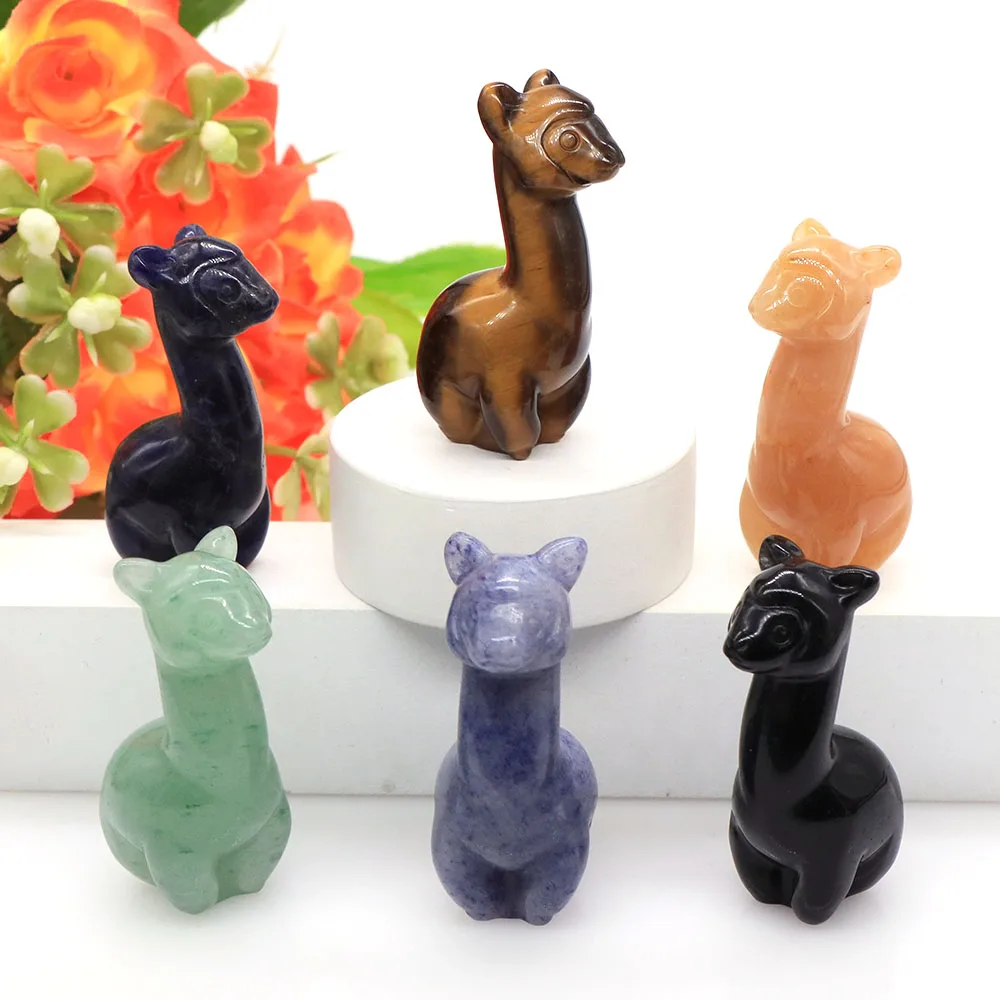 

1.5" Alpaca Figurines Natural Crystals Stones Rose Quartz Obsidian Healing Reiki Gemstone Carved Craft Home Decor Christmas Gift