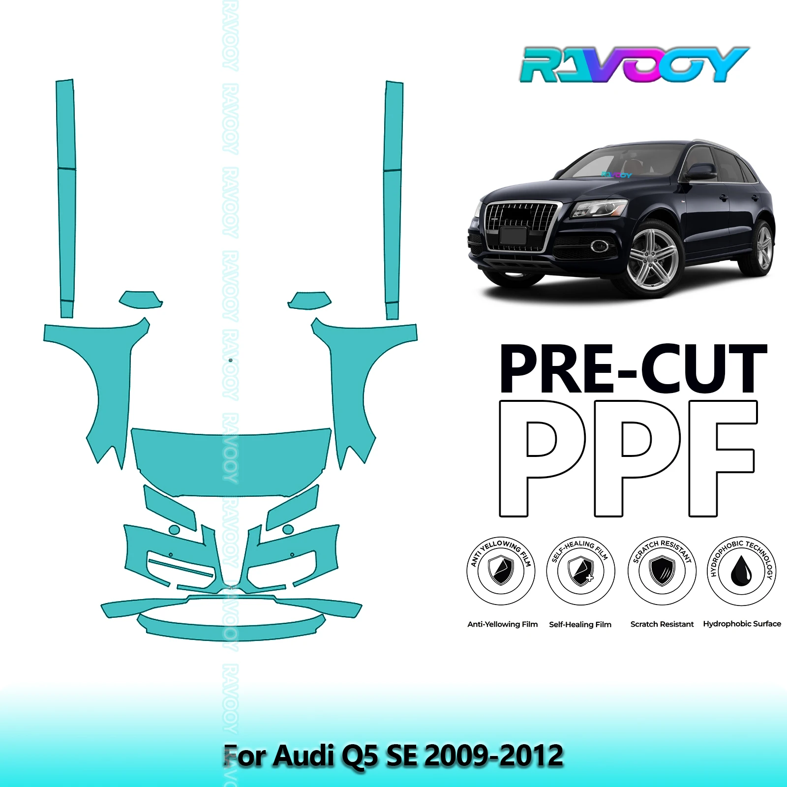 

Front Kit+Rockers Clear Bra Precut PPF Paint Protection Film For Audi Q5 SE 2009-2012