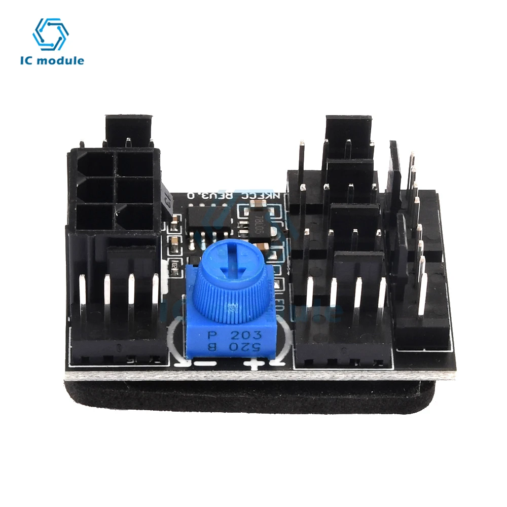3 Pin 4 Pin Fan Adapter PWM PC Chassis Cooling Fan Hub 8 Way Splitter 12V Speed Controller with 6 Pin Power Port