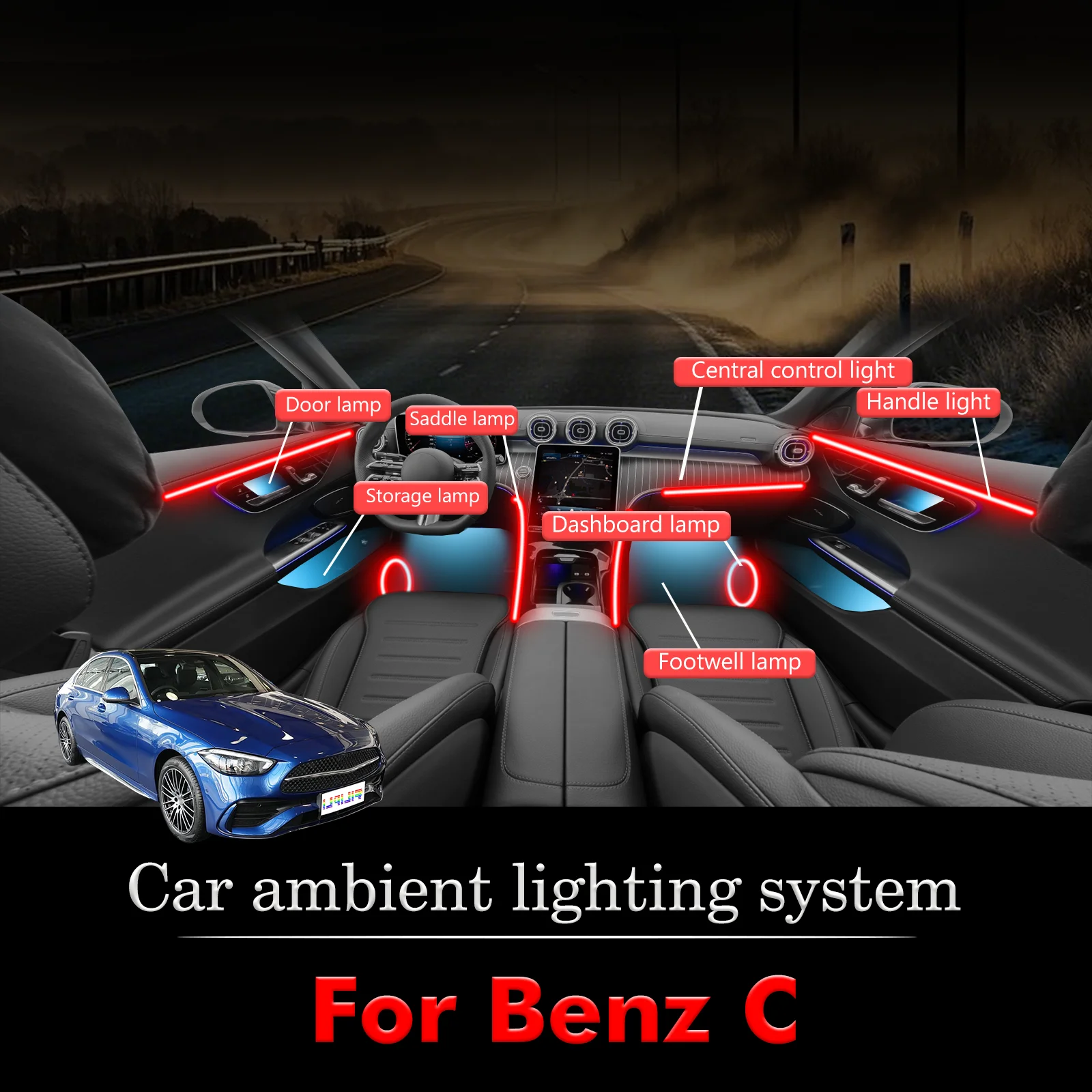 

For BenZ C-Class Smart Remote Control Car Interior Ambient Light RGB 64 Colors LED Energy Saving Efficient Lamp Kit