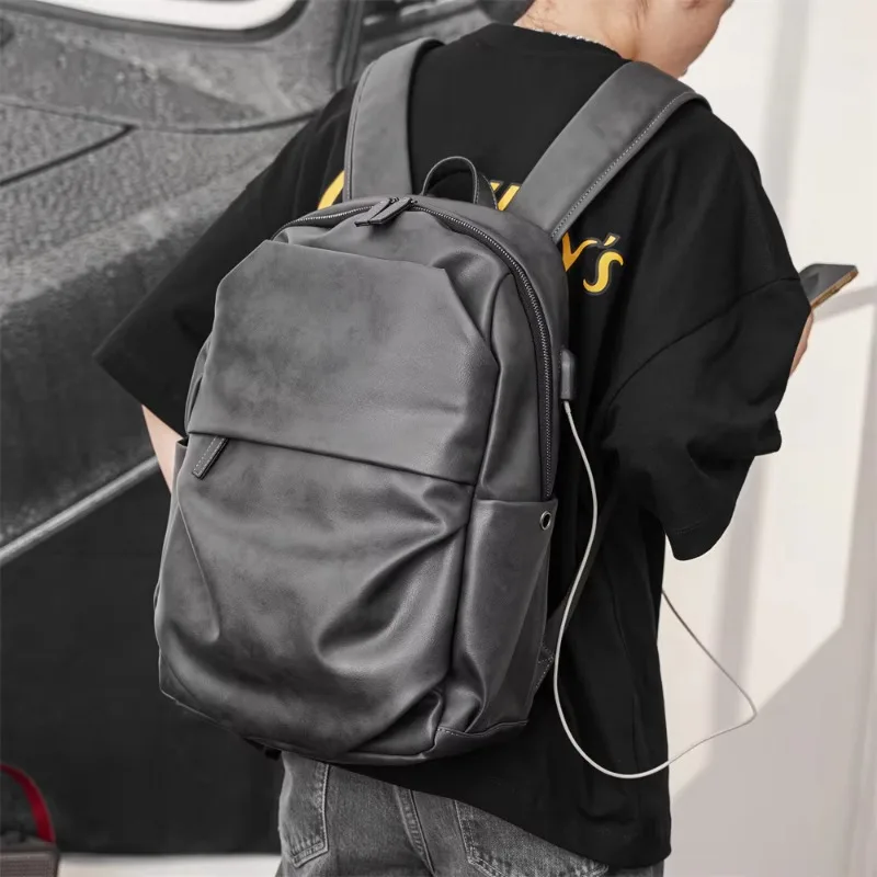 Luxyry PU Leather Men's Backpack Fashion Large Capacity Travel Backpacks Men Student School Bag Laptop Bag Softbacks Backabags