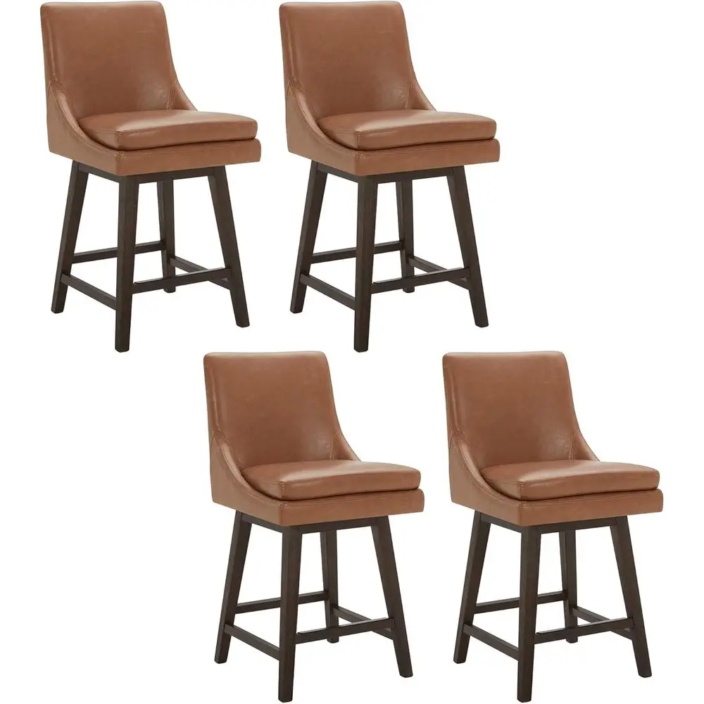 

Set of 4 Swivel Bar Stools with Upholstered Leatherette Seats, 26.8 Seat Height, Retro Brown