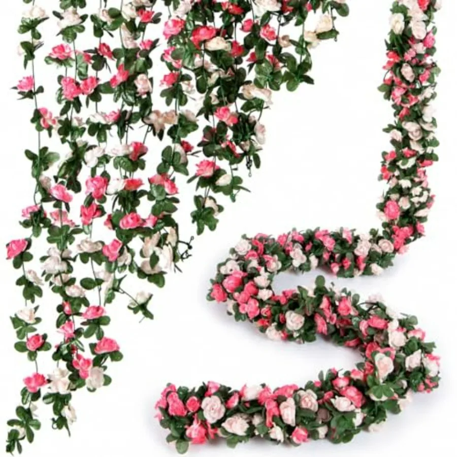 

Flower Garland 8 Pcs x 8.2 Feet Artificial Rose Vine Flowers with Green Leaves Hanging Fake Roses Vine for Room Party Home Wedd