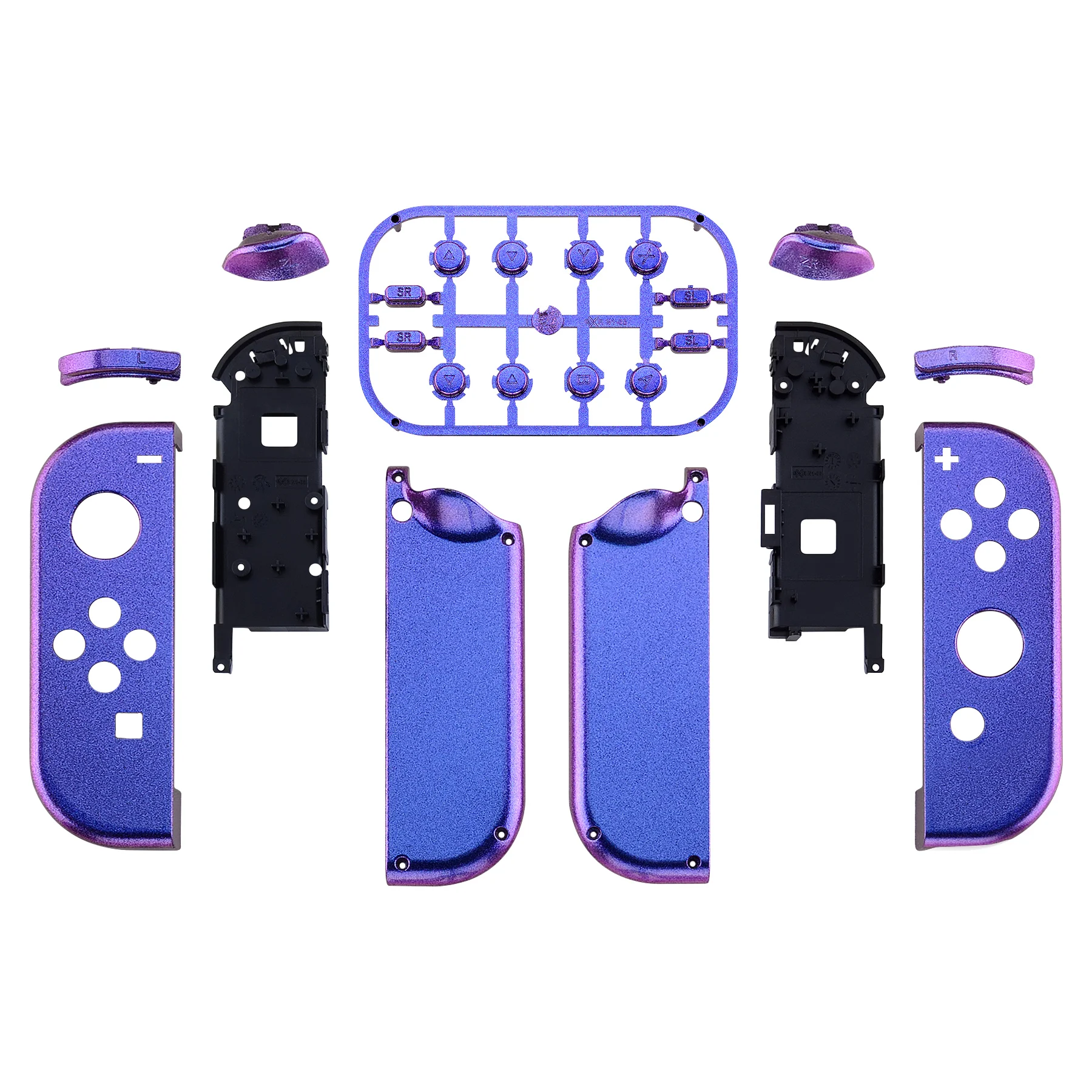 eXtremeRate Chameleon Purple Blue Controller Housing Shell Case With Full Set Buttons for Nintendo Switch JoyCon & OLED JoyCon