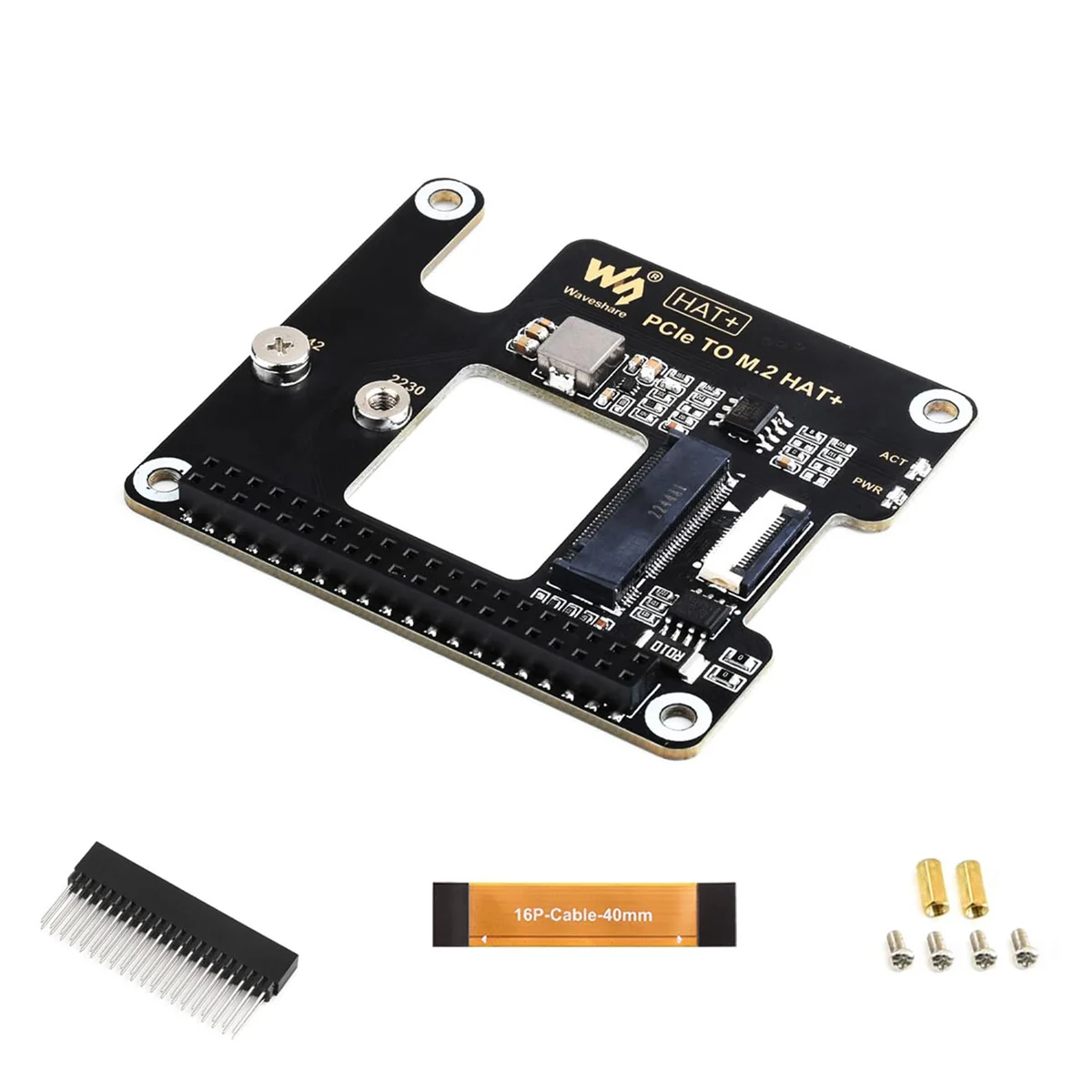 Waveshare for Raspberry Pi 5 PCIe to M.2 HAT NVME Expansion Board with 16P Cable GPIO Header Support Active Cooler for RPI 5 Pi5