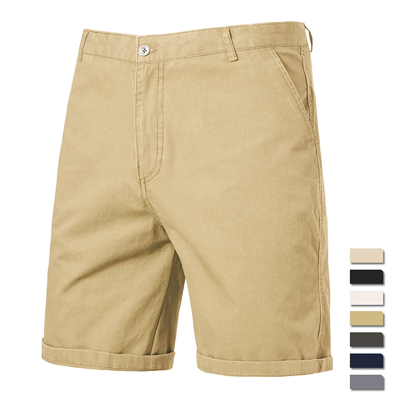 Men\'s Casual Shorts Solid Cotton Shorts Korean Bermuda Knee Pants Daily Golf Sports Jogger Beach Shorts Khaki