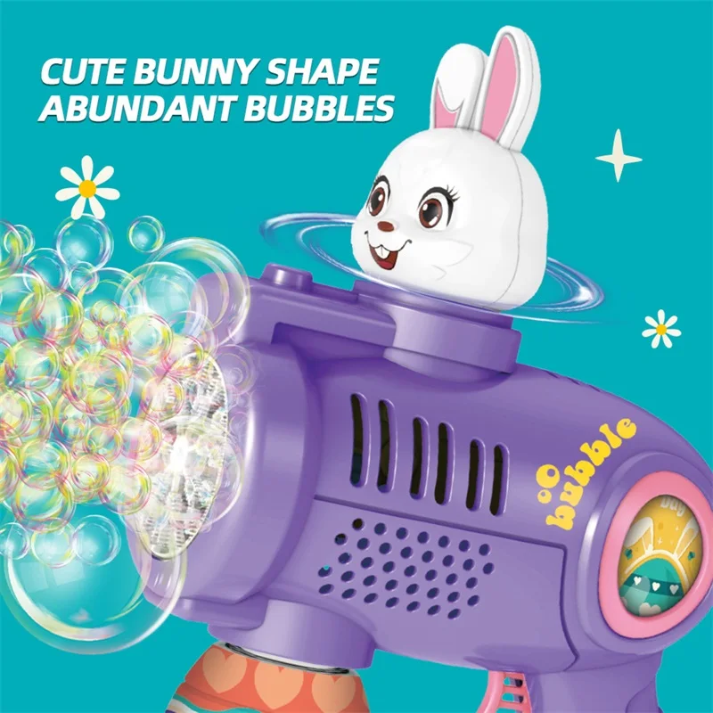 Electric Bubble Maker 21 Hole Easter Bunny Bubble Blower Machine Toys with Cool Lights for Kids Birthday Party Gifts