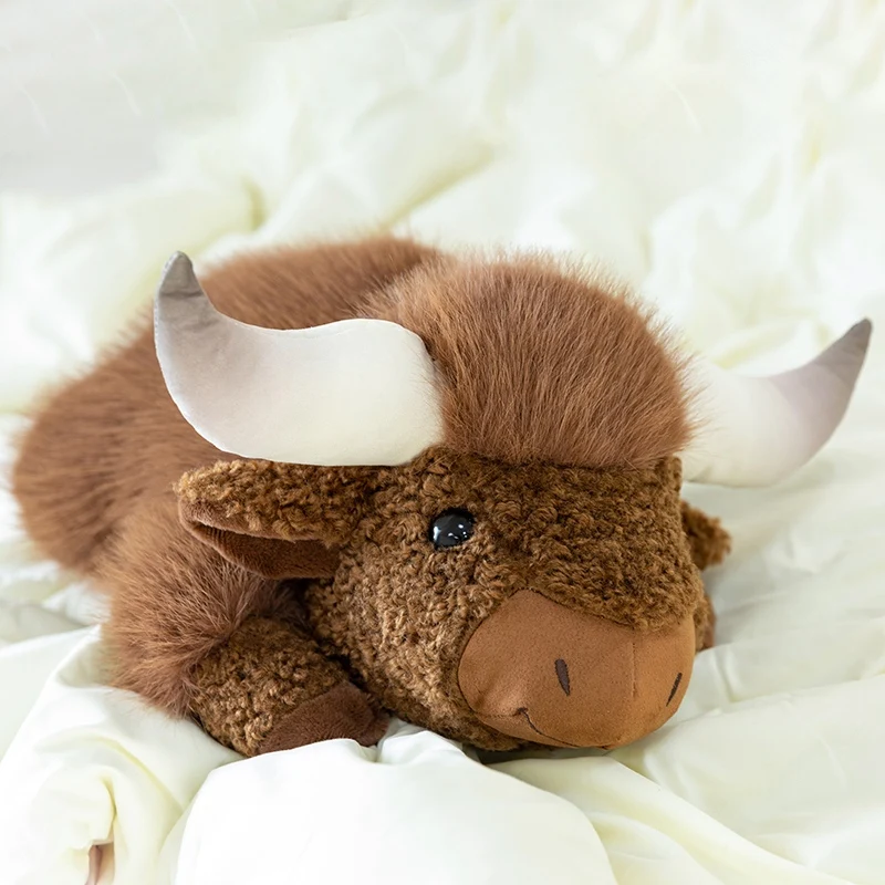 Peluche de Yak Marrón Acogedor, Almohada de Felpa de Vaca de Alta Calidad, Regalo de Cumpleaños, Muñeco Abrazable