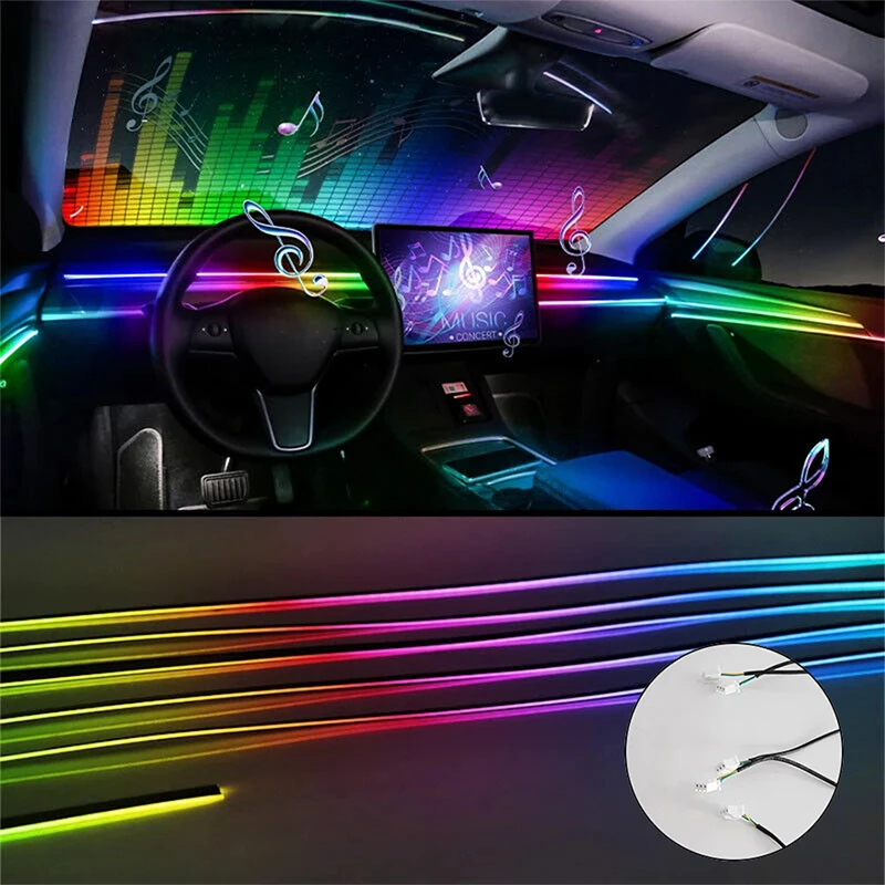 Full Colors RGB Decoration Atmosphere Lamp 18 in 1 Car Ambient Light 64 Color Lights Universal LED Interior Hidden Acrylic Strip