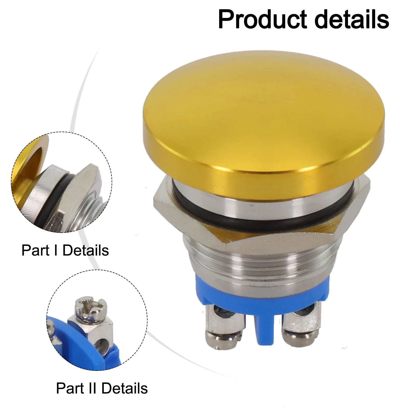 Mushroom Head Button Switch Momentary Self-Reset Mushroom Button Switch Mushroom Head Push Stainless Steel 16mm