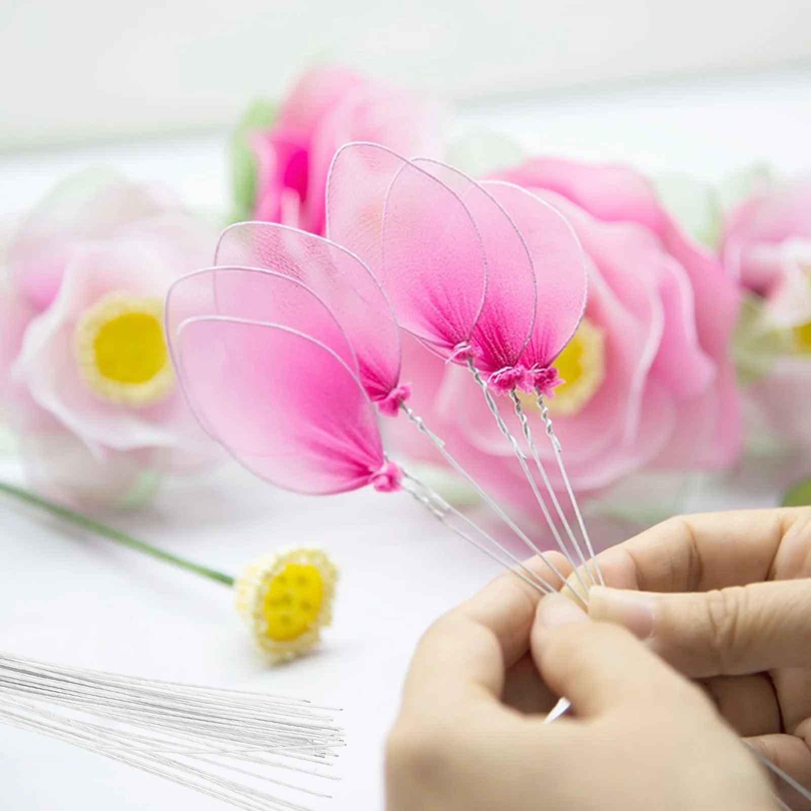 

40 pcs Iron Floral Stem Wire 20Cm Flexible Arrangement Supplies Thick For Diy Flower Decor Wedding Bouquet
