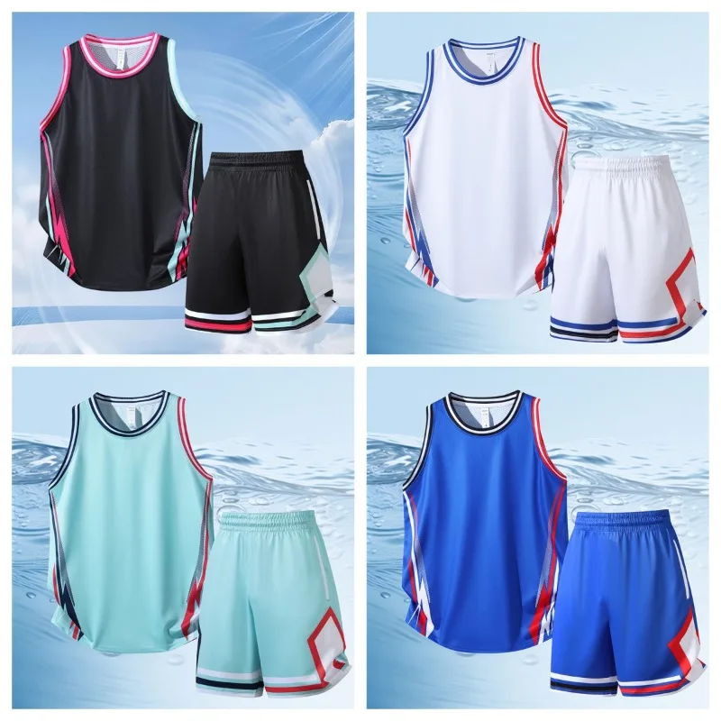 メンズアウトドア総合トレーニングスポーツゆったり快適セット夏のファッショントレンドスポーツベスト5点ショーツセット