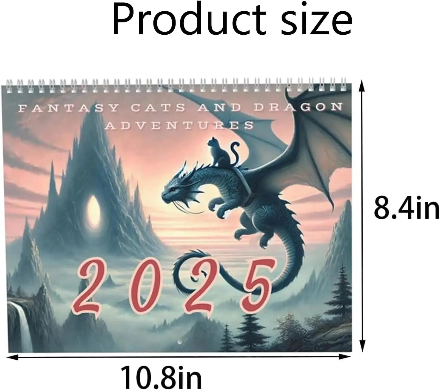2025 Cat Dragon Rider Calendar, Cat Dragons  Wall Calendar, Cat Dragon Rider Spiral Binding Calendar , Funny Cats Calendar