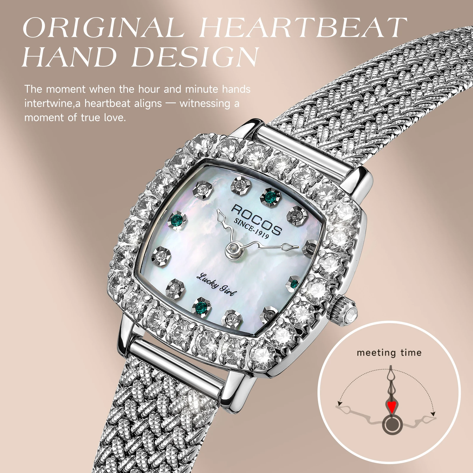 

ROCOS Genuine Women's Watches Heartbeat Signal Niche Luxury Watch for Women With Diamonds Waterproof Women's Wristwatch R0264