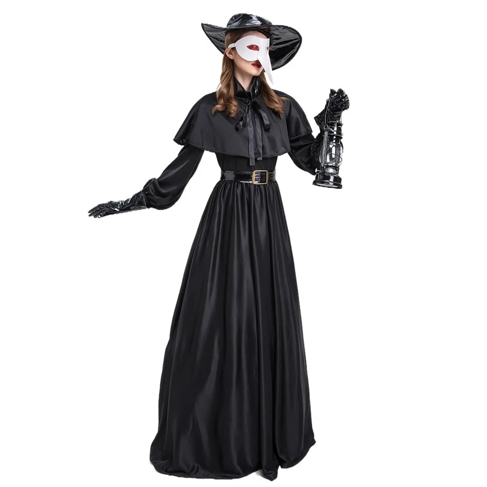 Medieval St Punk Sle loween Costume Long Beaked Crow Mask Suit Iuenza Doctor Outfit Bird Mouth Design for Women