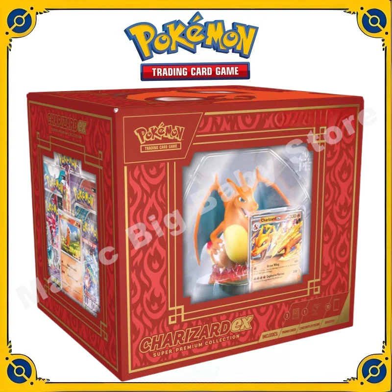 Original Genuine Pokemon Trading PTCG Cards Charizard Ex Figure Gift Box English Exhibit Model Card Holder Charmander Collection